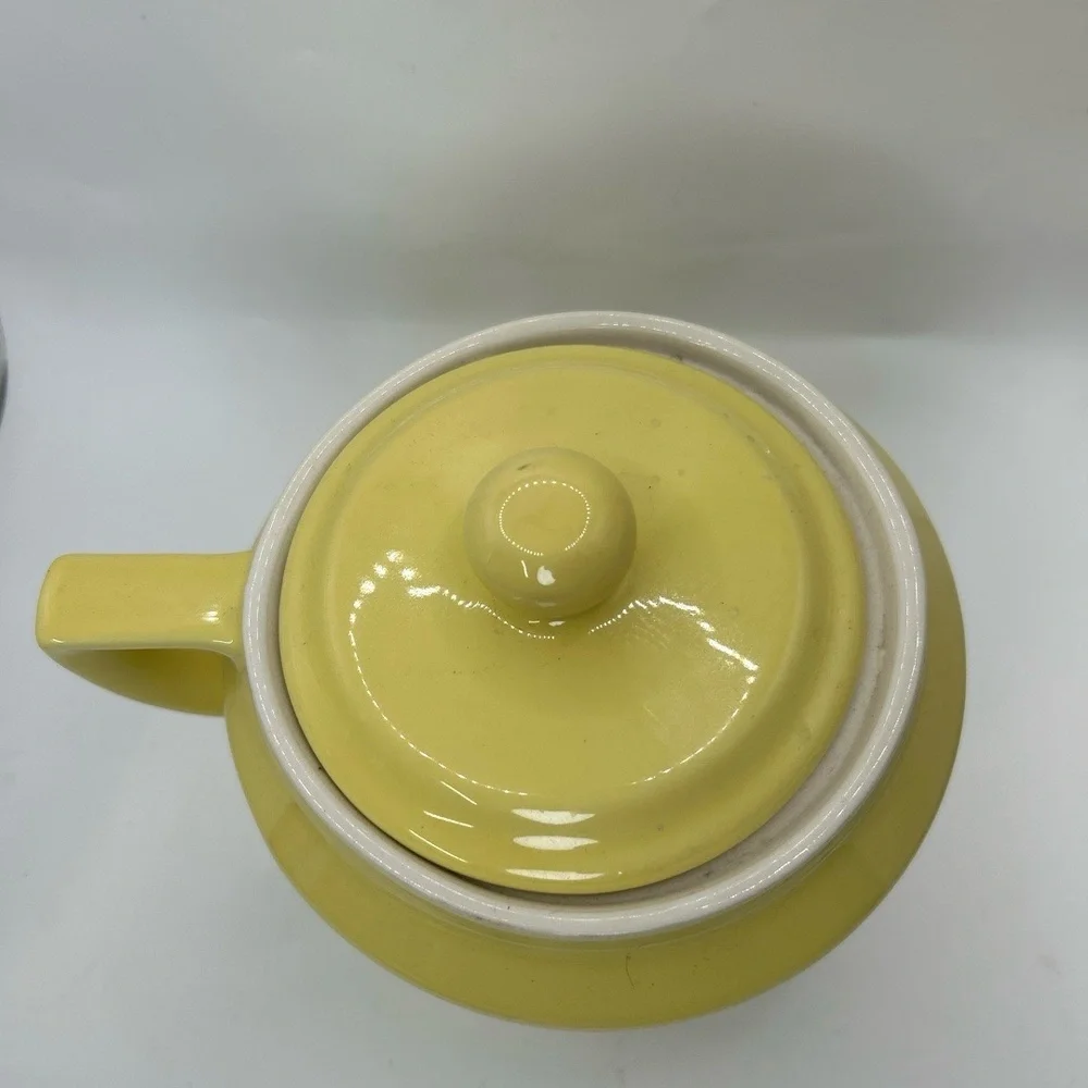 Yellow Ceramic Pot 7 In Two Tone Retro Perforated‎ Base Cottagecore Farmhouse